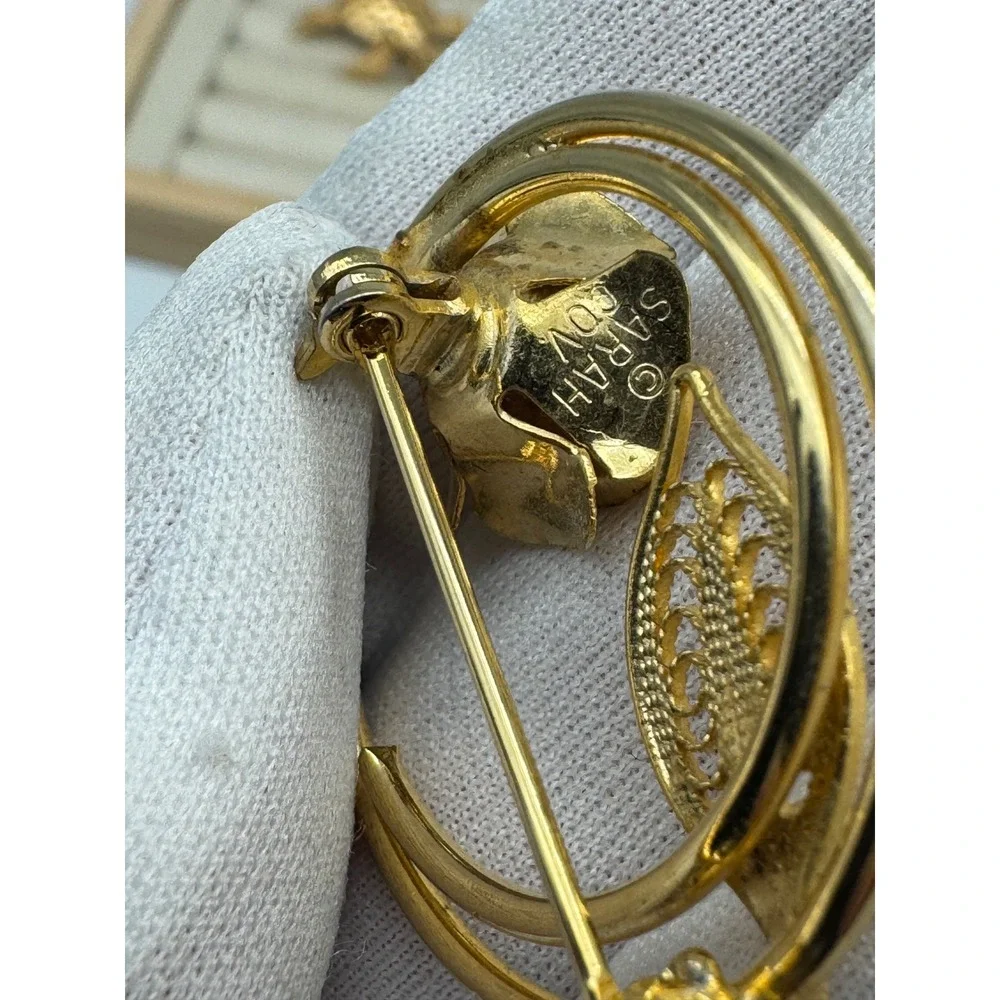 Vintage Signed Brooch Lot of 3 Monet Napier Sarah Coventry Gold Tone Turtle Rose